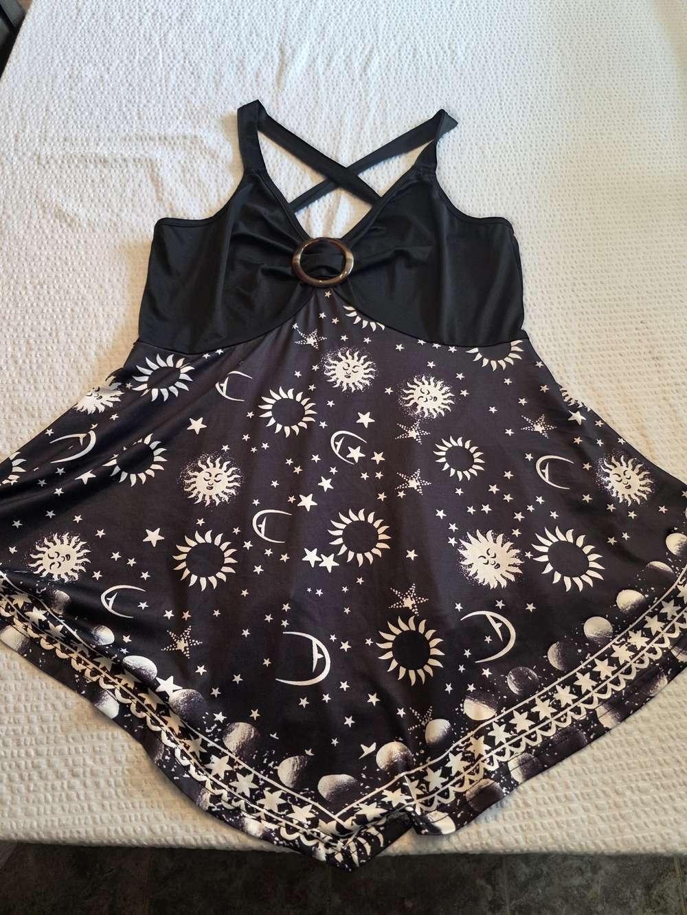 Black Sun & Moon Print Tank with Ring Detail L